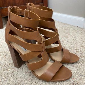 Steve Madden Cognac Leather Strappy Sandal Heels
